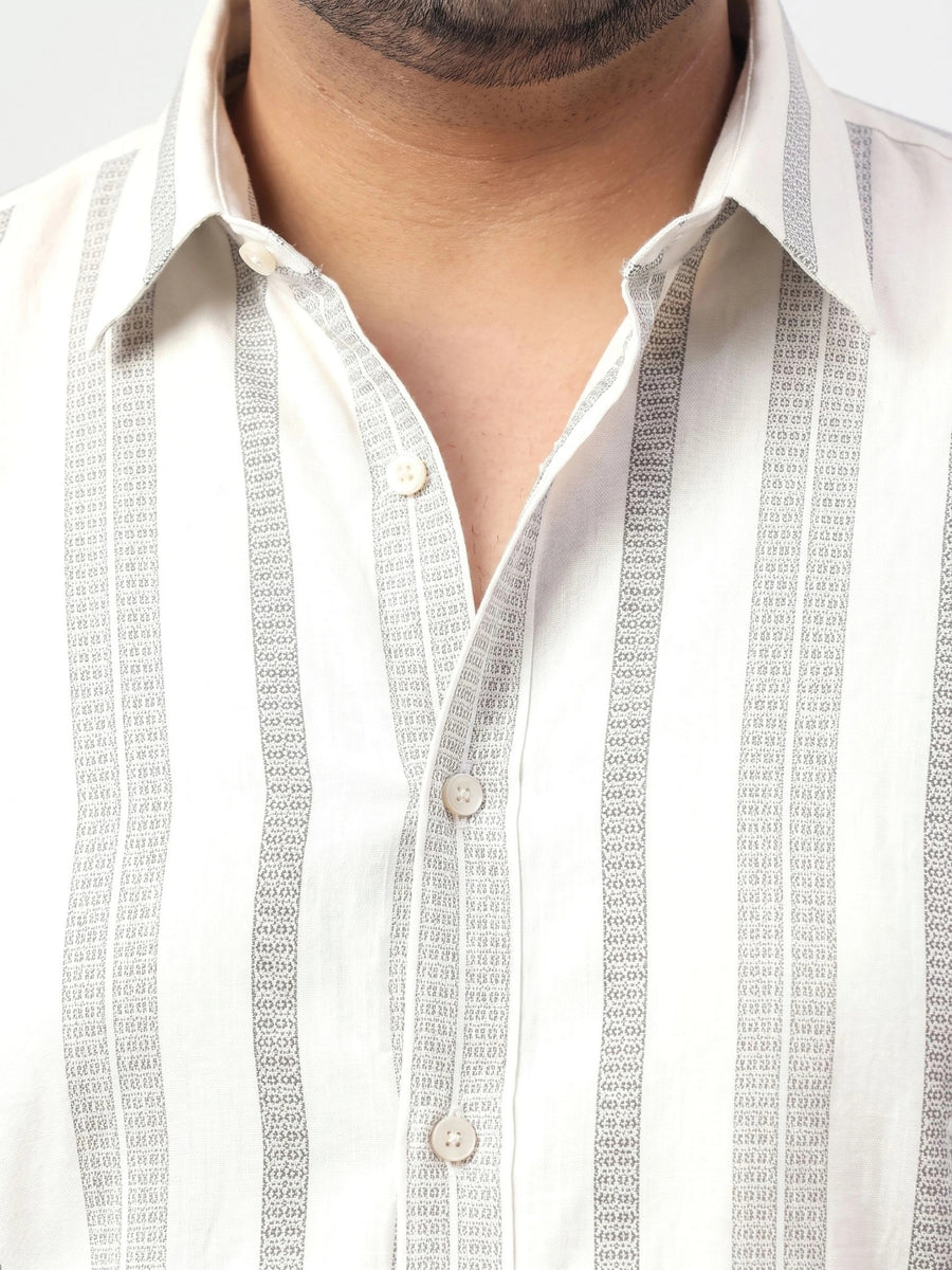 Plus Size Off White Textured Striped Half Sleeve Shirt