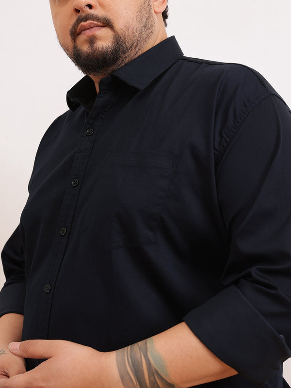 Satin Stretchable Premium Shirt in Navy Blue