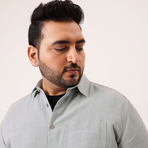 Grey Solid Cotton Shirt in -