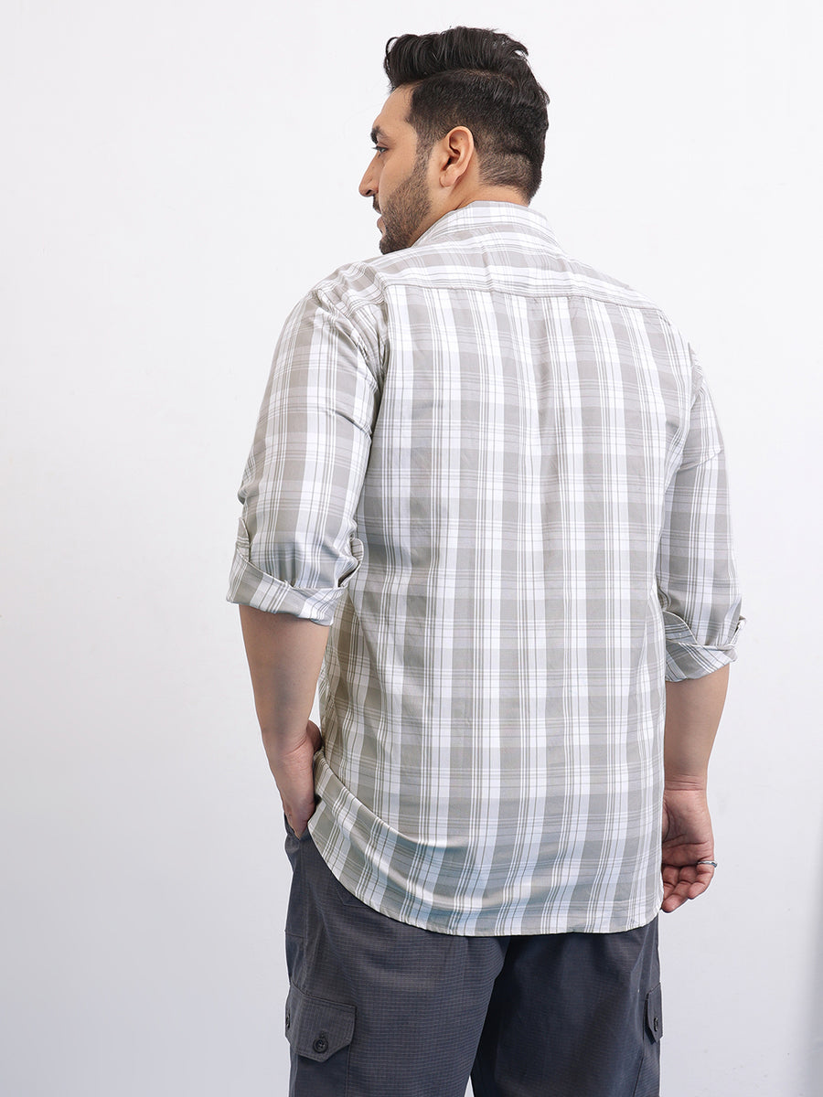 Grey White Plus Size Check Shirt