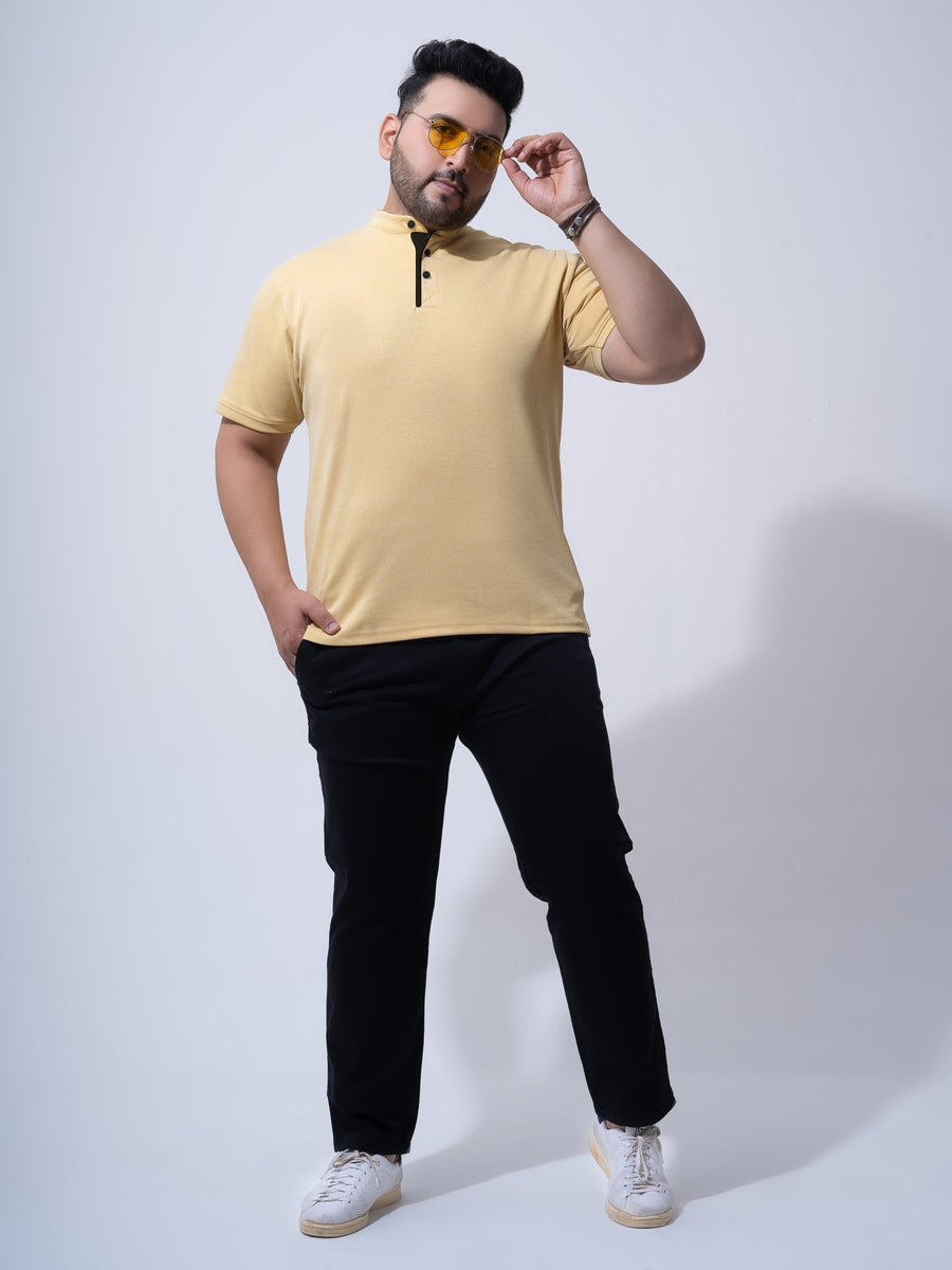 Mustard Melange Mandarin Collar Polo T-shirt