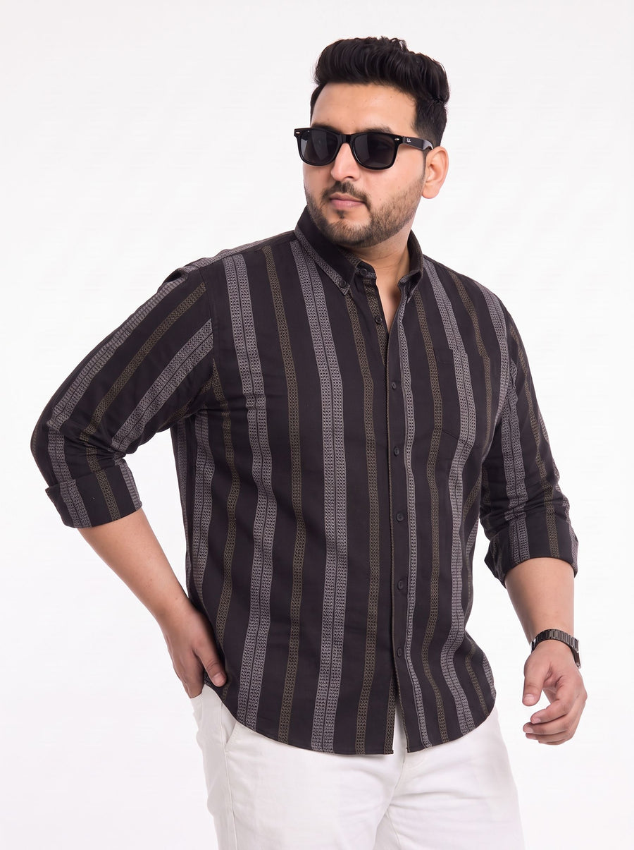 Plus Size Stripe full sleeve cotton shirt