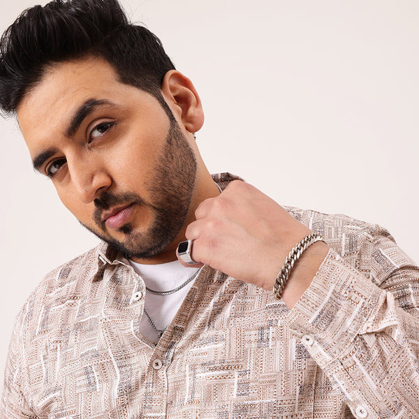 White Brown Printed Shirt in -