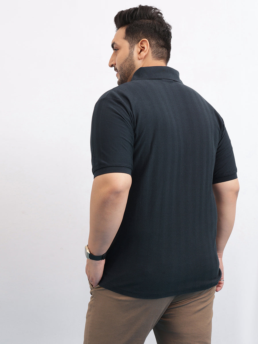 Textured Premium  Zipper Knitted Polo T-shirt