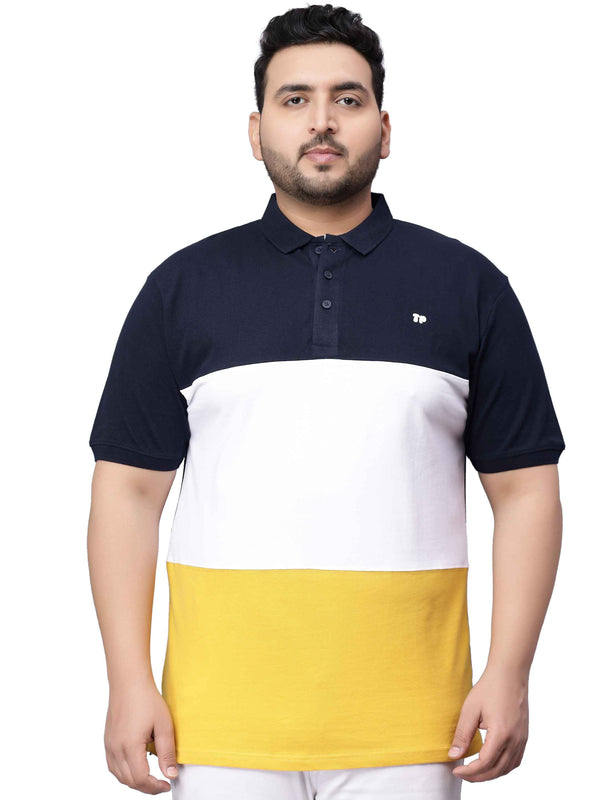 Yellow Triple Striped Polo T-shirt-3XL in -
