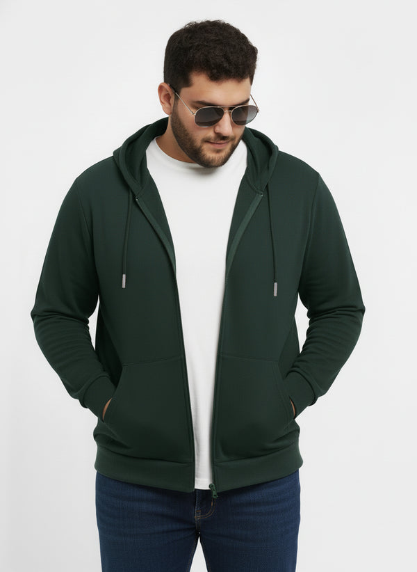 Solid Zipper Hoodie in Forest Green
