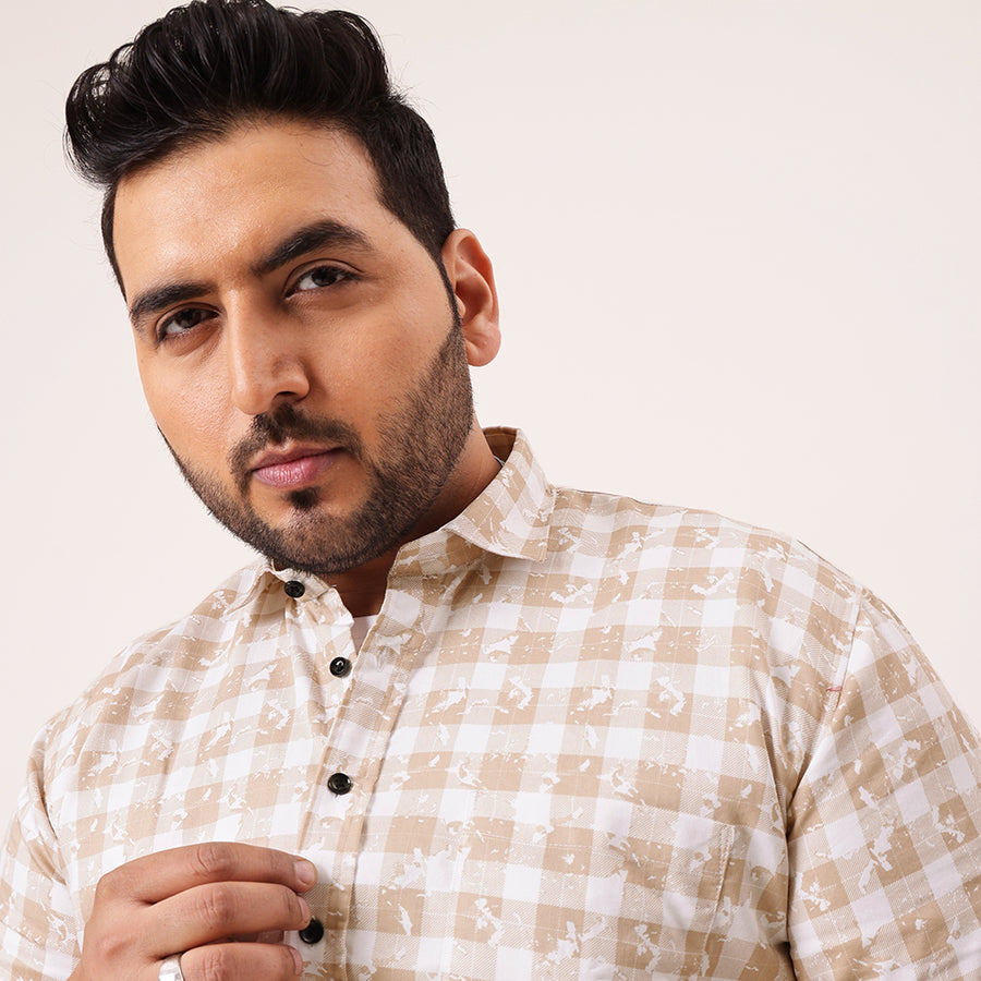 Light Brown Digital Print Cotton Shirt