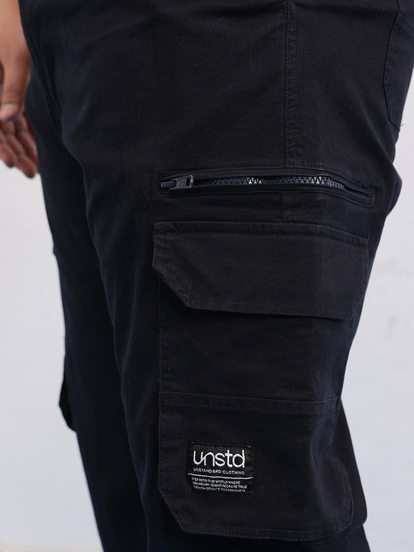 6 Pocket Zipper Cotton Stretch Cargo in Black