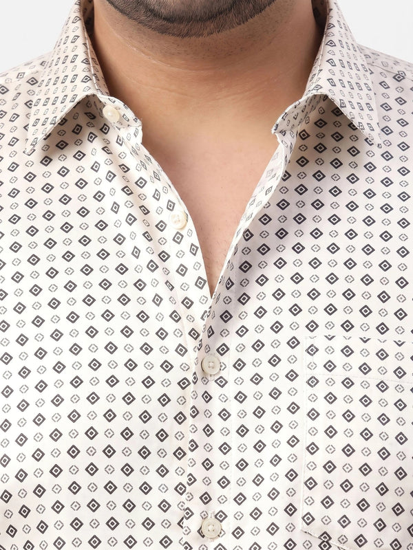Formal Geometric Printed Shirt in Off White