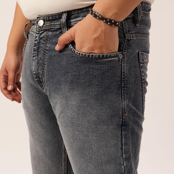 Men Heavily Faded Grey Comfort Fit Jeans in -
