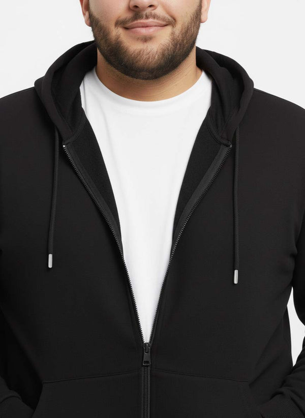 Solid Zipper Hoodie in Black