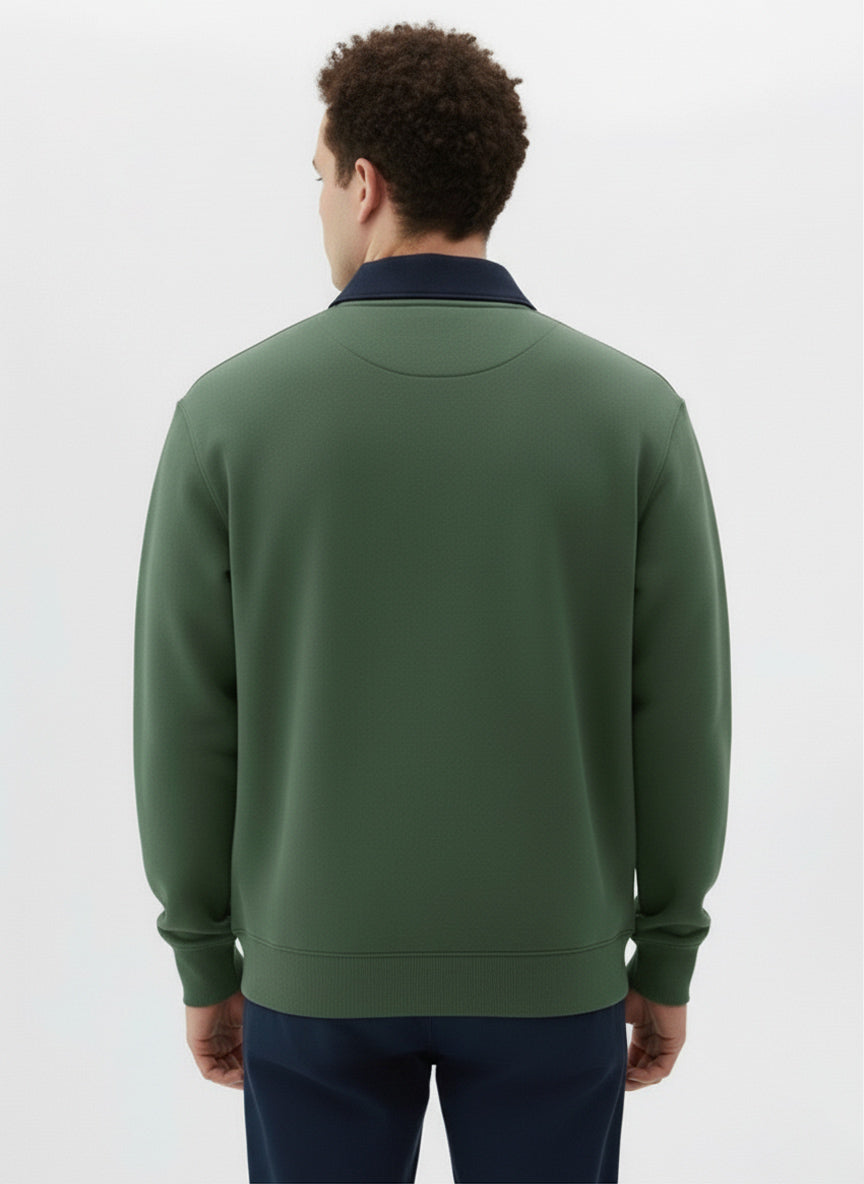 Contrast Collar Quarter Zip Plus Size Sweatshirt