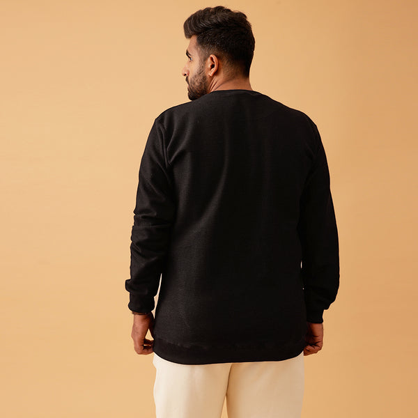 Premium Knitted Textured Sweatshirt in Black