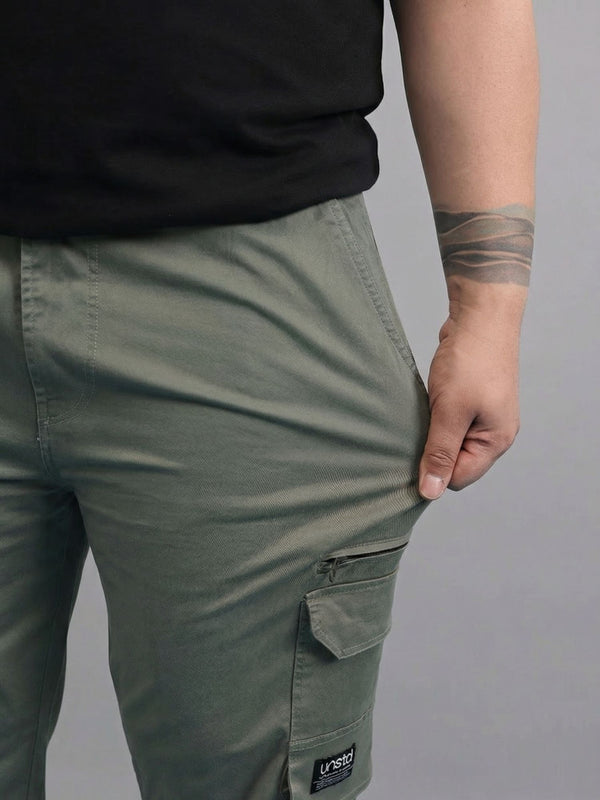 6 Pocket Zipper Cotton Stretch Cargo in Olive Green