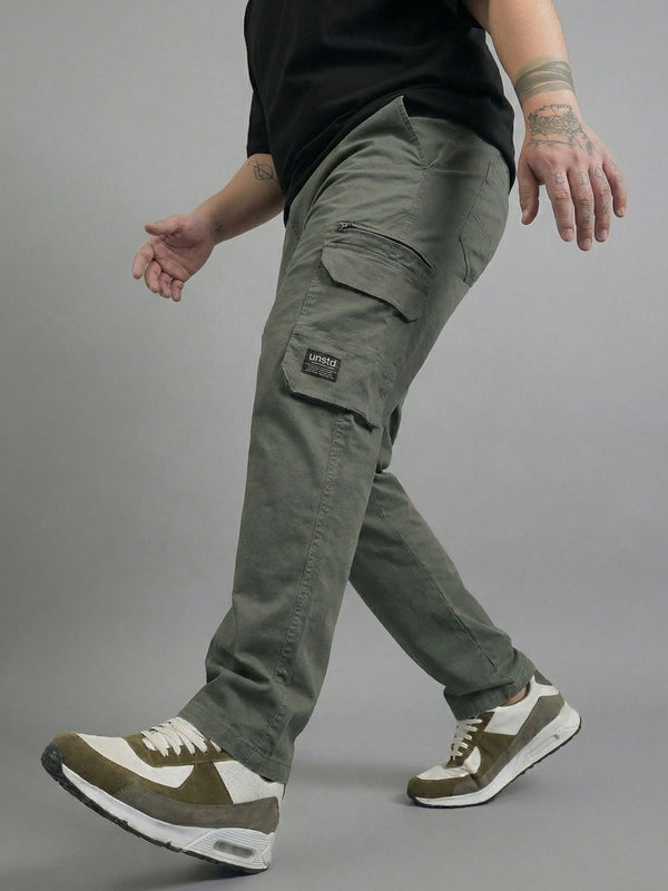 6 Pocket Zipper Cotton Stretch Cargo in Olive Green