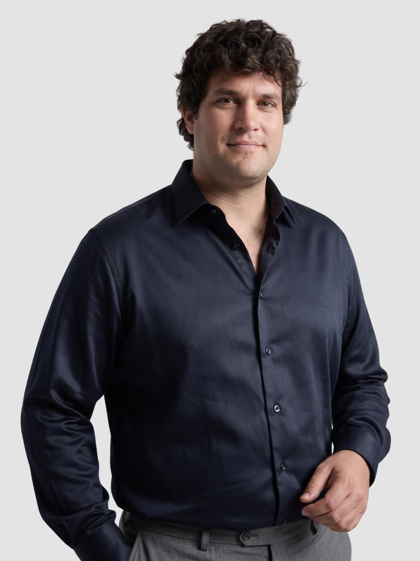 Satin Stretchable Premium Shirt in Navy Blue