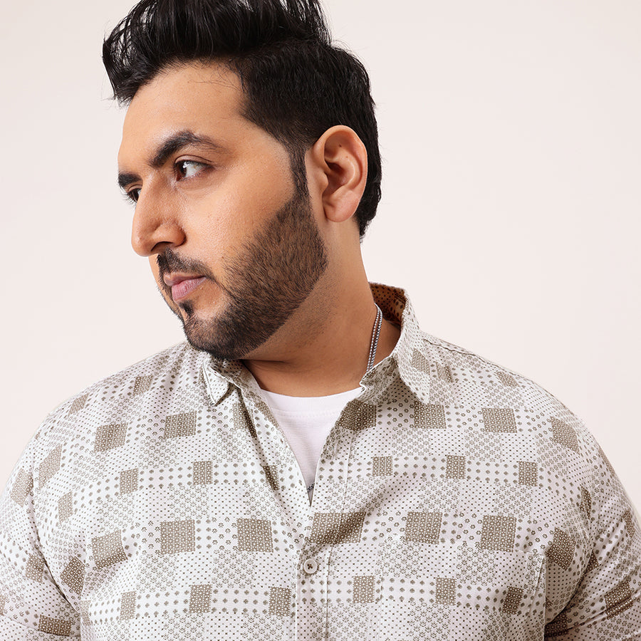 White Grey Printed Plus Size Shirt