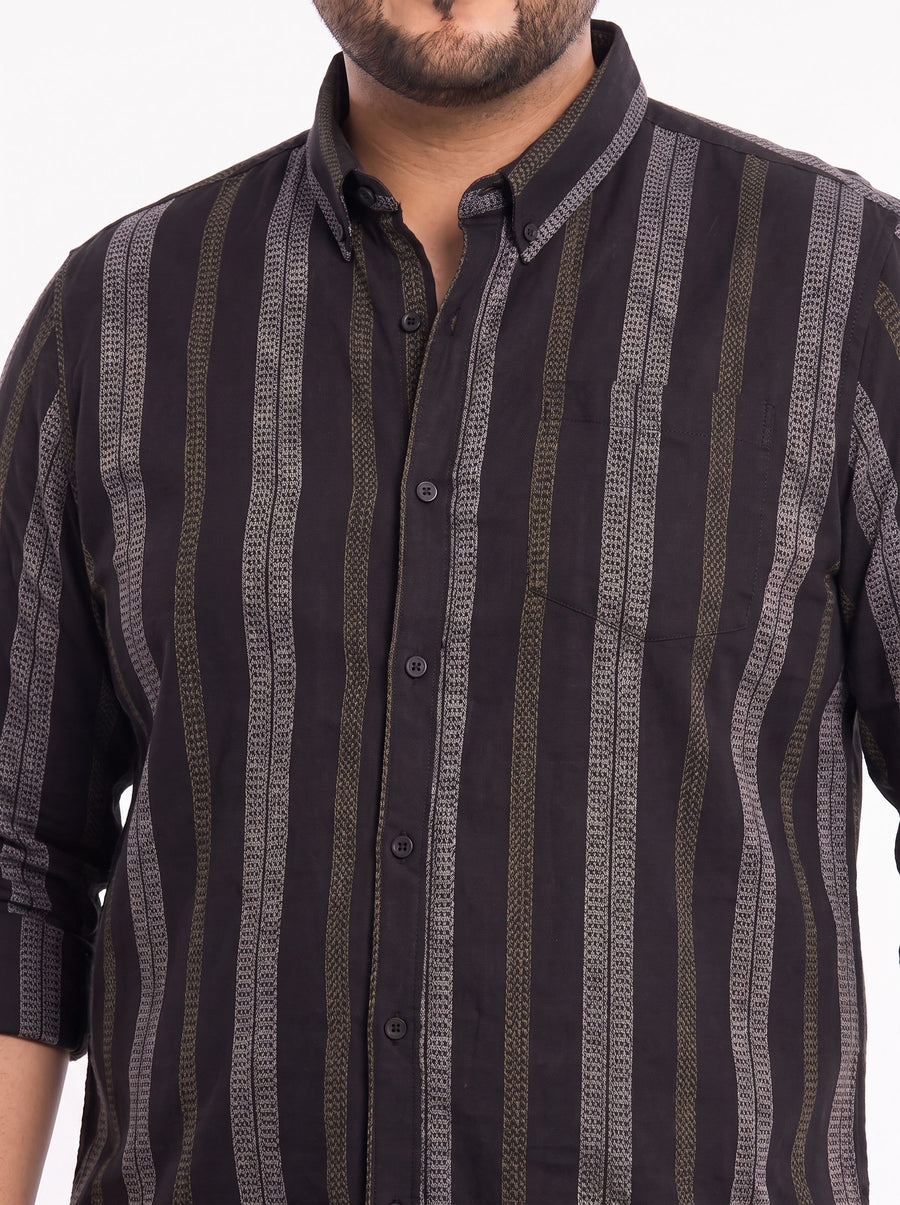 Plus Size Stripe full sleeve cotton shirt