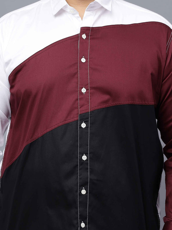 White Maroon Black Three Color Shirt in -