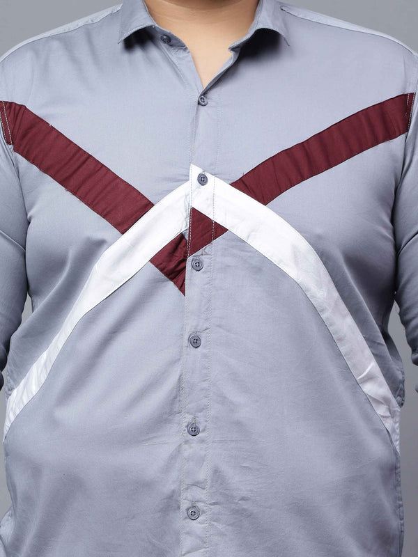 Grey White Maroon Cut n Sew Shirt in -