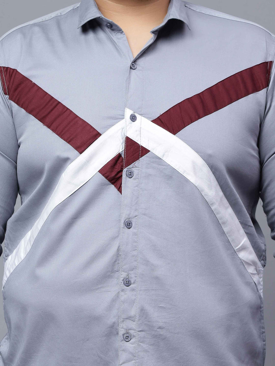 Grey White Maroon Cut n Sew Plus Size Shirt