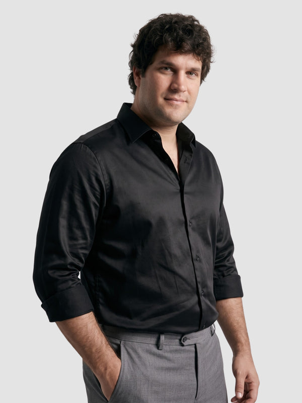 Satin Stretchable Premium Shirt in Black