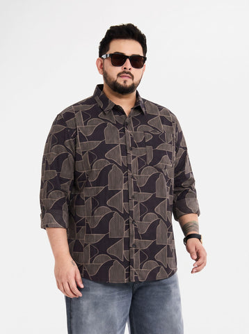 Plus Size Geometric Print Full Sleeve Cotton Shirt