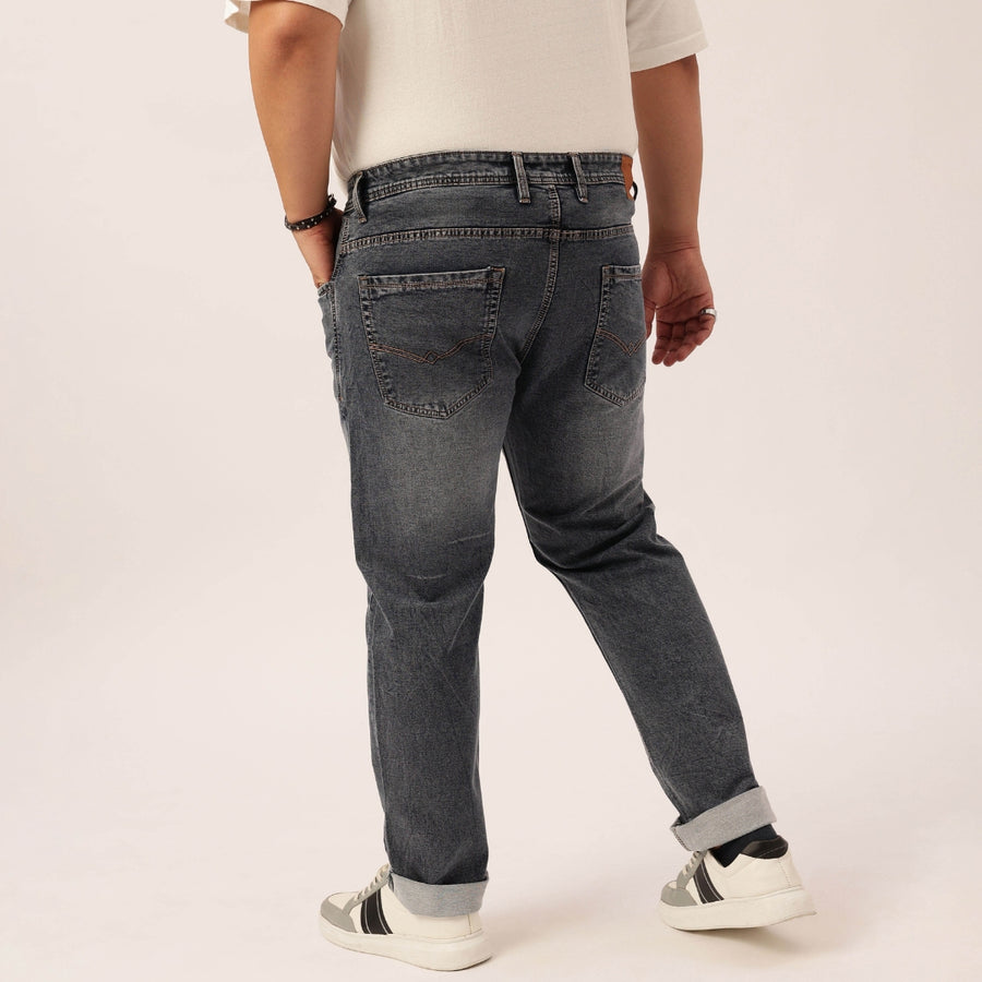 Plus Size Men Heavily Faded Grey Comfort Fit Jeans