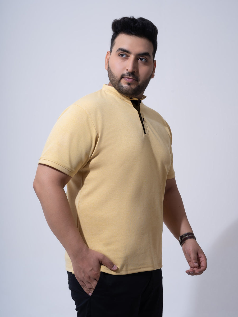 Mustard Melange Mandarin Collar Polo T-shirt