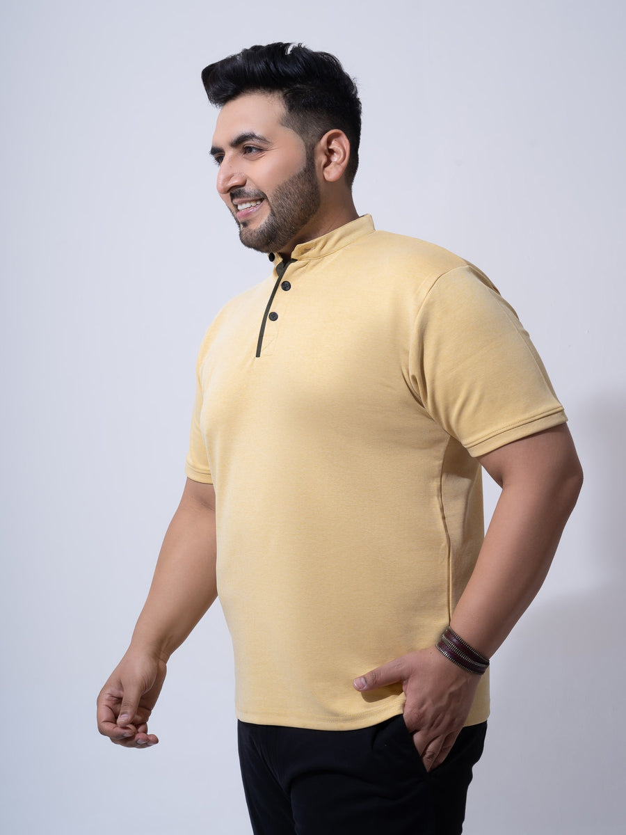 Mustard Melange Mandarin Collar Polo T-shirt