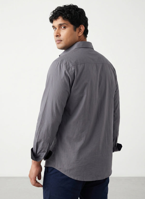 Contrast Collar Men Shirt in Dark Grey