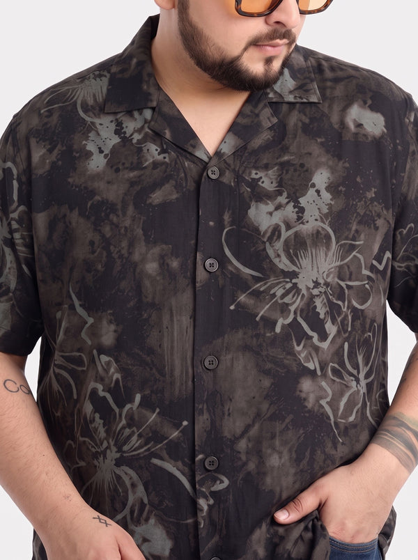 Cuban Collar Printed Shirt in Black