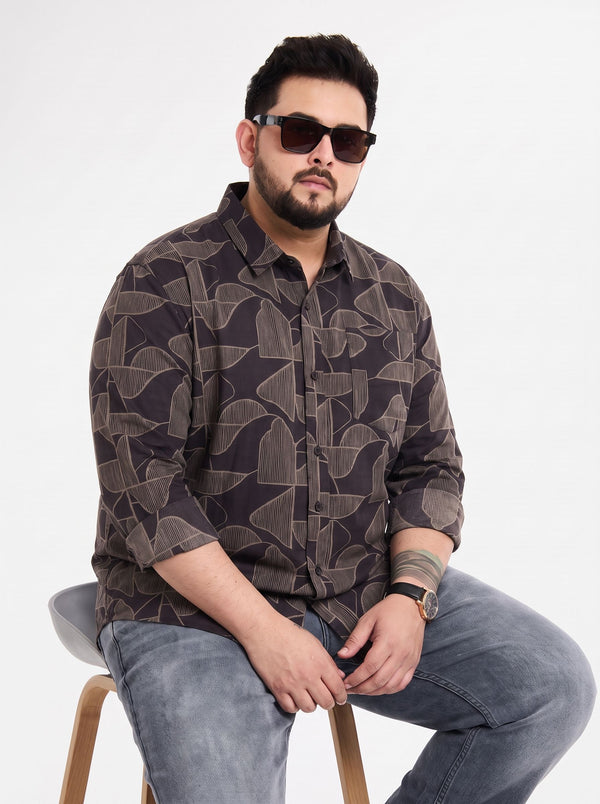 Geometric Print Full Sleeve Cotton Shirt in Black