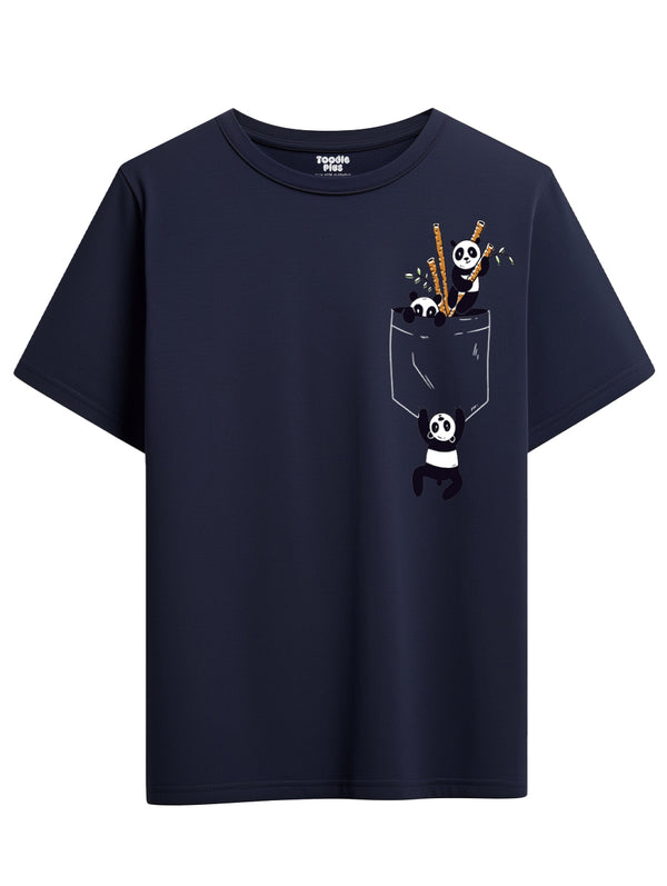 Pocket Pandas T-Shirt in Navy Blue