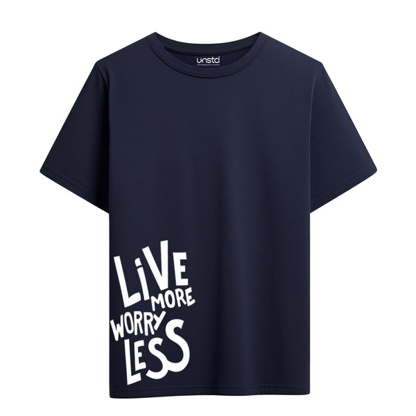Live more worry less T-shirt in Navy Blue