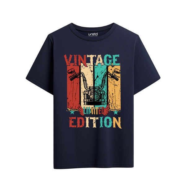 Vintage Motorcycle T-Shirt in Navy Blue