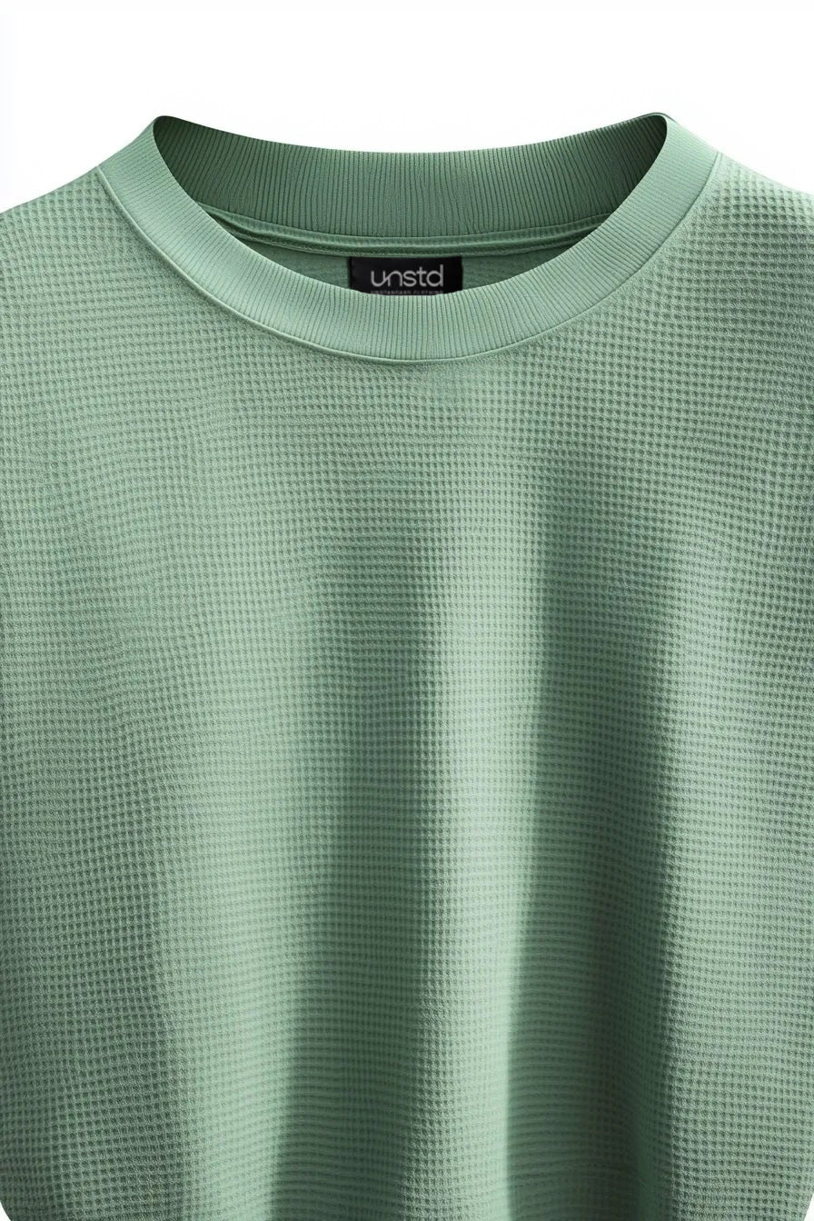 Waffle Pure Cotton Crew Neck Full Sleeve T-shirt