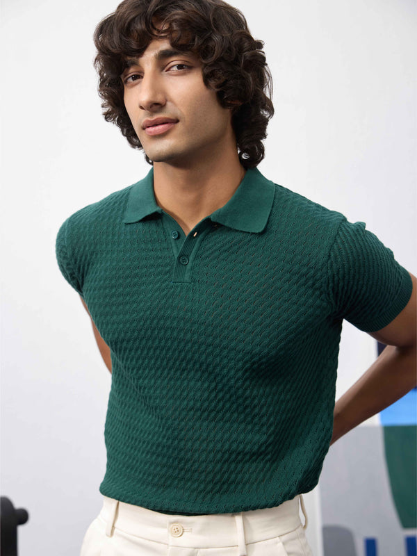Textured Flat Knit Polo