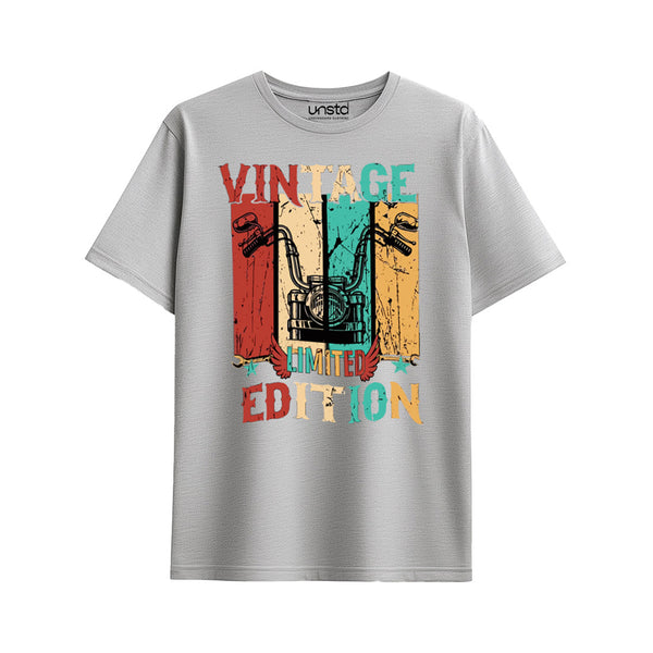 Vintage Motorcycle T-Shirt in Grey Melange