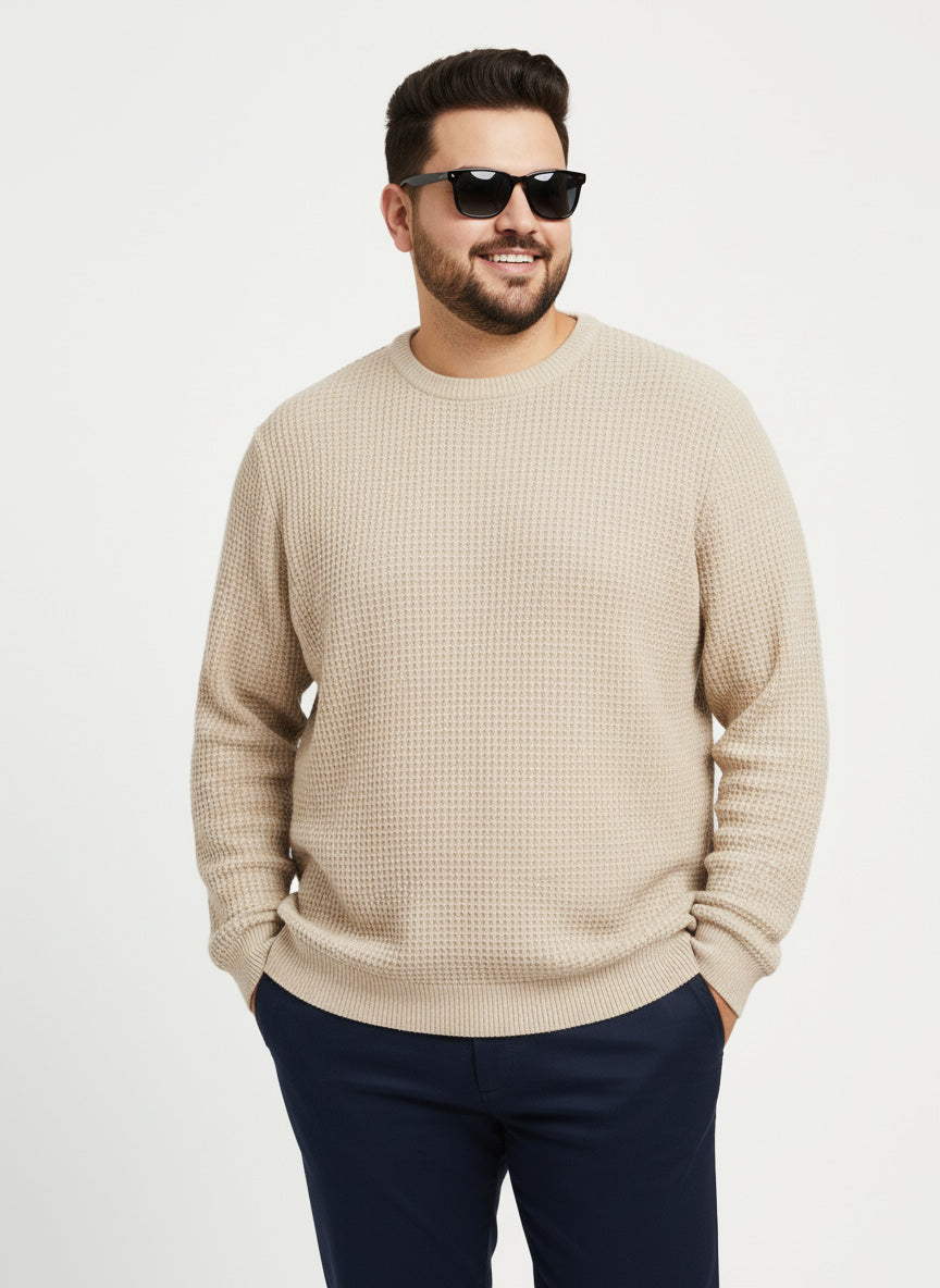 Waffle Pure Cotton Crew Neck Full Sleeve T-shirt