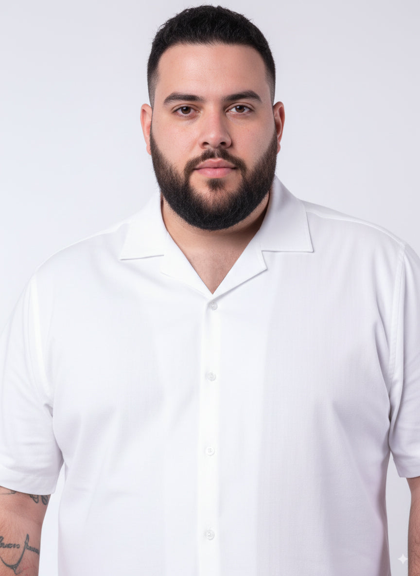 Solid Cuban Collar Plus Size Shirt