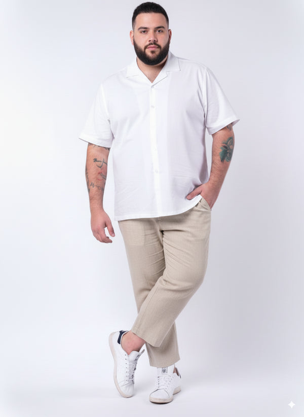 Solid Cuban Collar Shirt in White