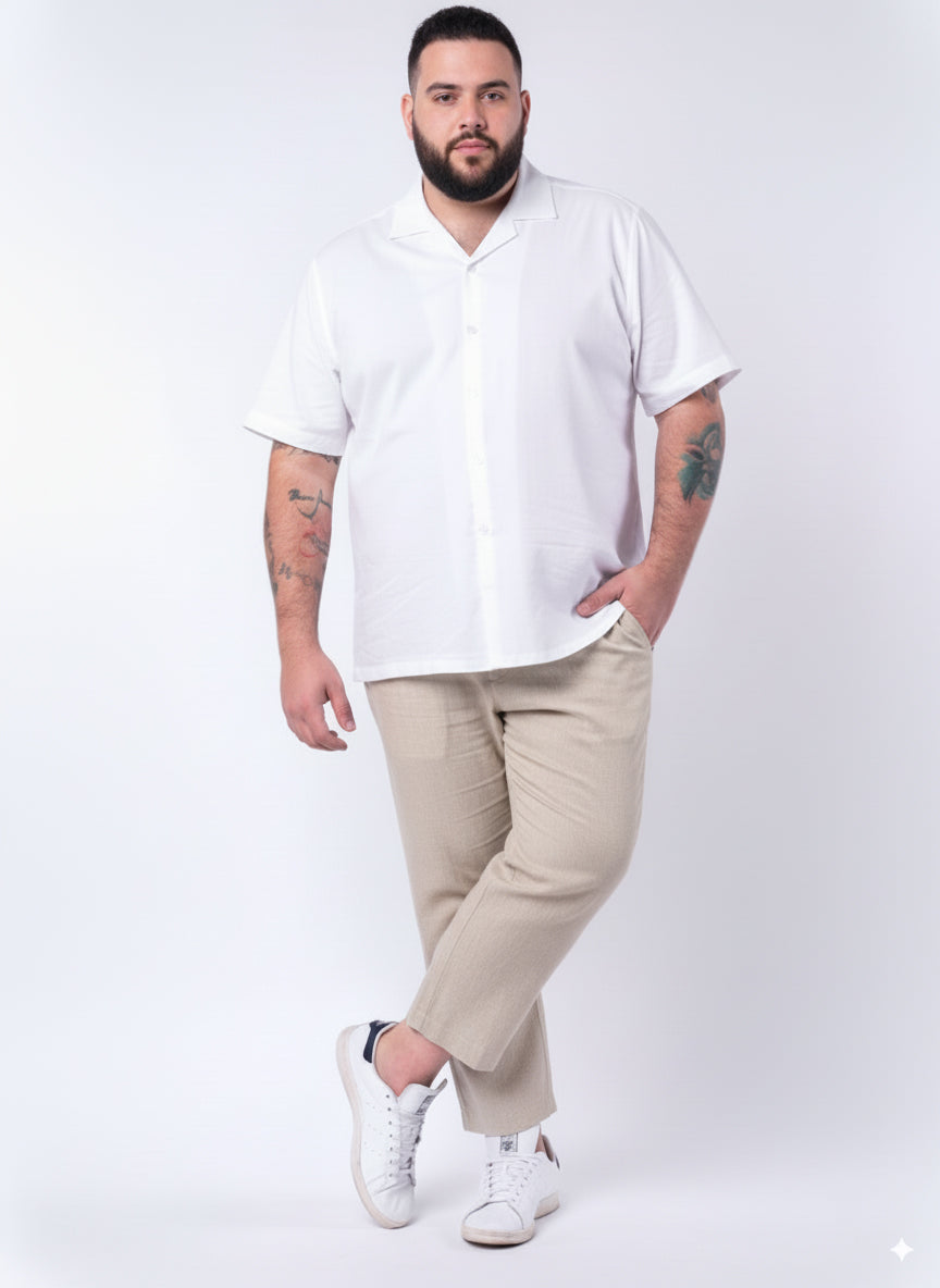 Solid Cuban Collar Plus Size Shirt