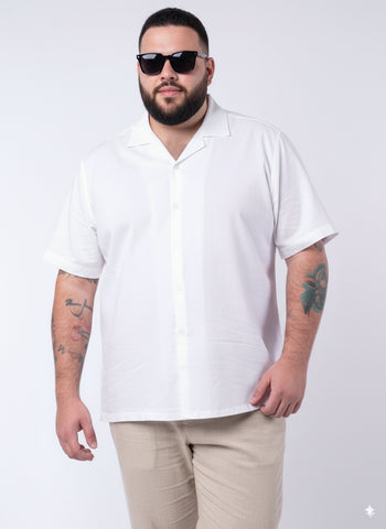 Solid Cuban Collar Plus Size Shirt