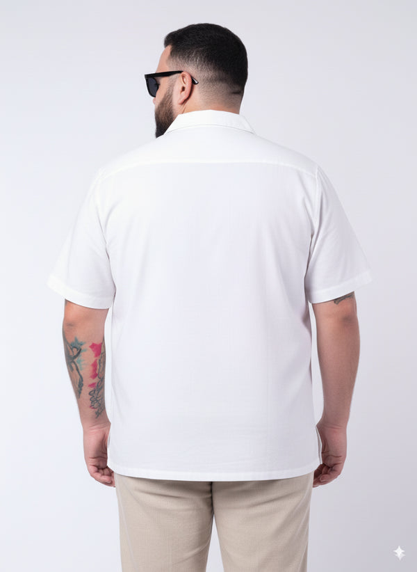 Solid Cuban Collar Shirt in White