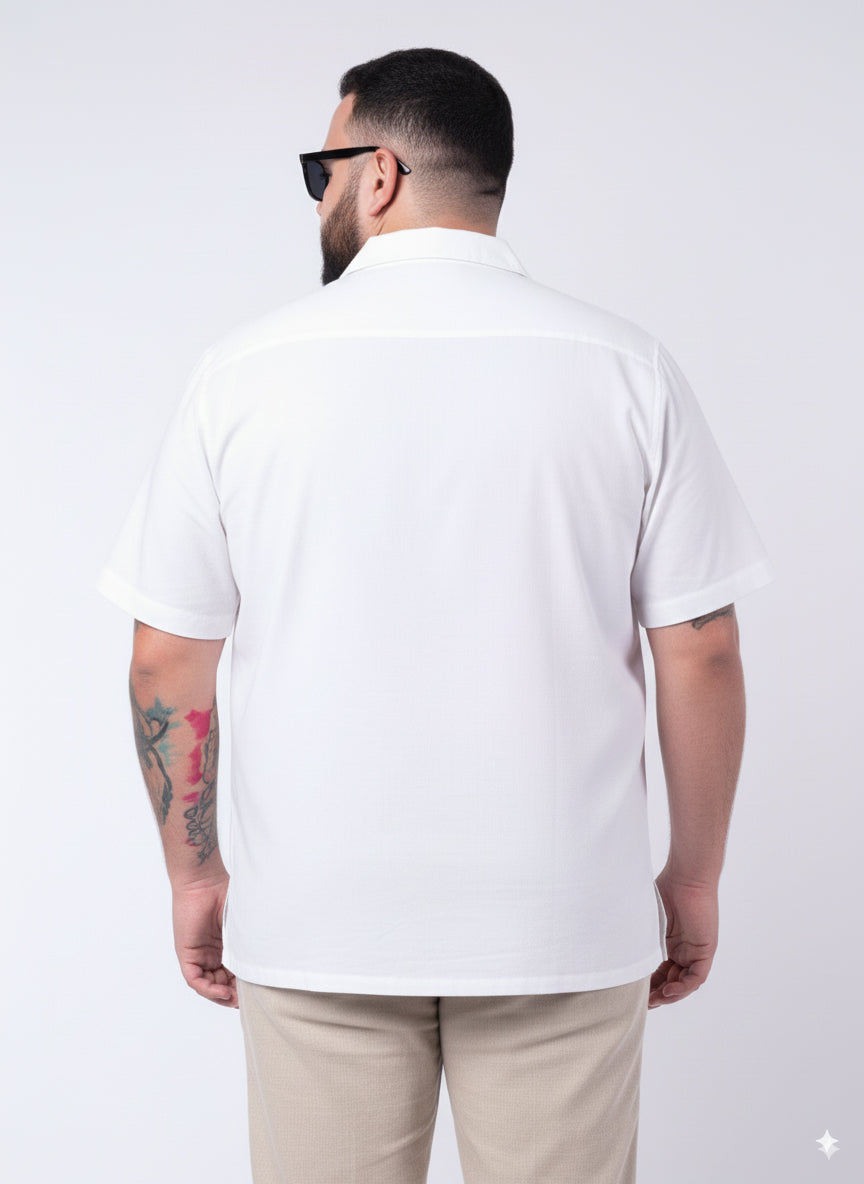 Solid Cuban Collar Plus Size Shirt