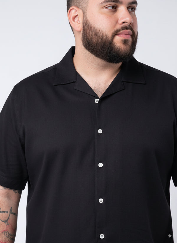 Solid Cuban Collar Shirt in Black