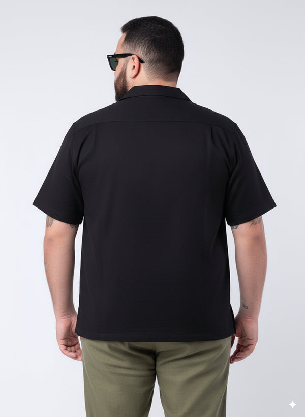 Solid Cuban Collar Shirt in Black