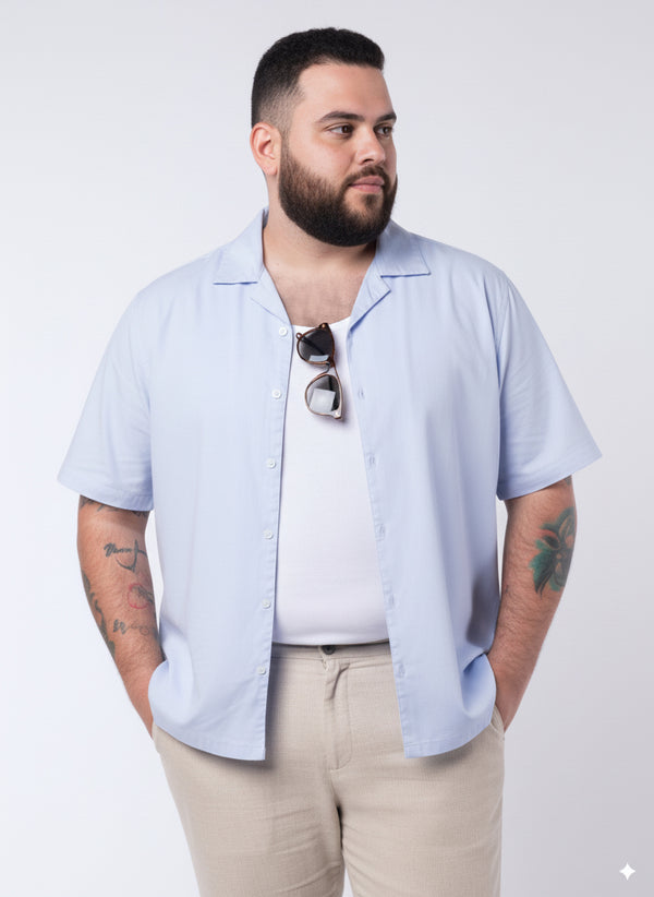 Solid Cuban Collar Plus Size Shirt
