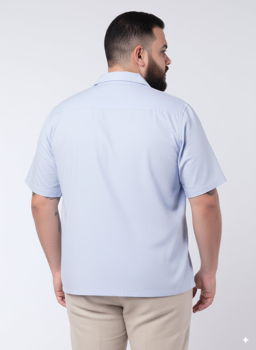 Solid Cuban Collar Plus Size Shirt